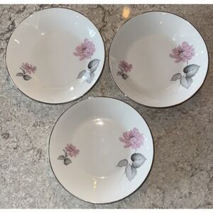 3 Rosenthal Germany 3369 large soup bowls 8.75 in Silver Trim Pink Floral